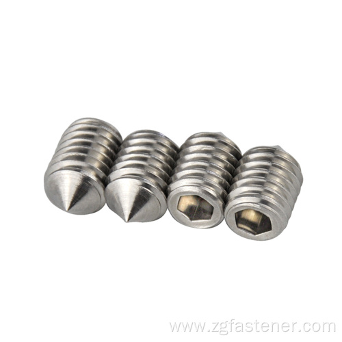 Stainless steel hex socket set screws with cone point